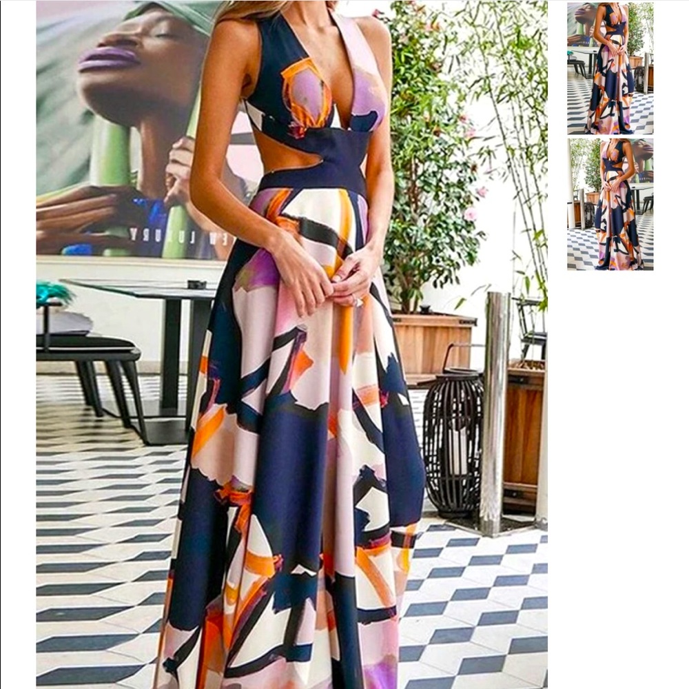Blue and multi colored long gown